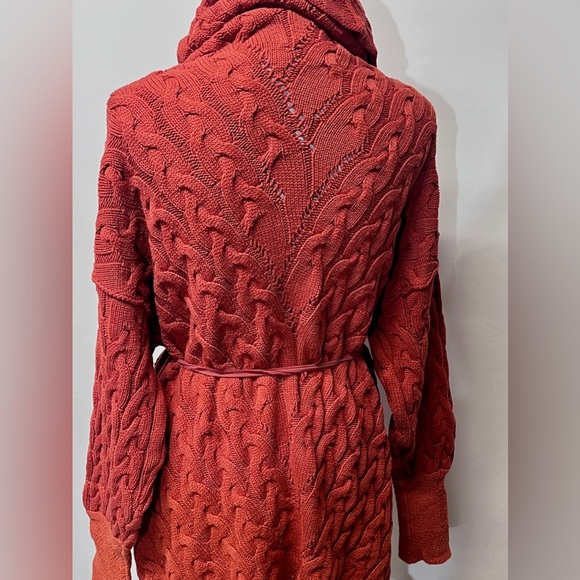 FREE PEOPLE Rust red cable knit turtleneck‎ sweater dress size S - Picture 6 of 14